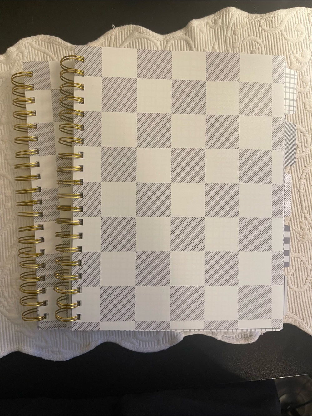 Plaid Spiral Notebook Duo in White and Gray with beautiful tabs. Quality paper
